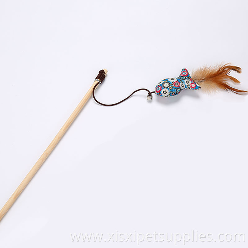 Newstyle Ball Pole Cats Rods Plaything Fish and Mouse Wooden with Feather for Cats Cat Teaser Interactive Toys Pet Toys Opp Bag